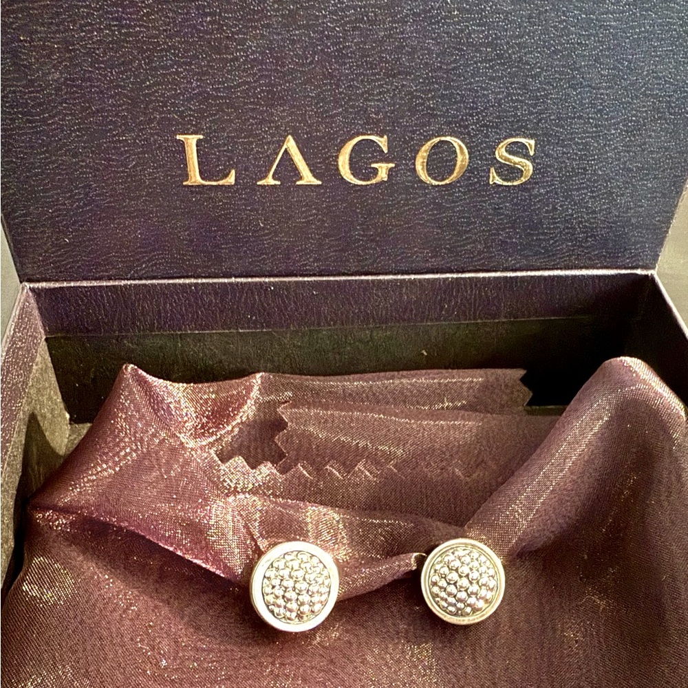 New with box! Sterling silver SIGNATURE CAVIAR omega Beaded Earrings
